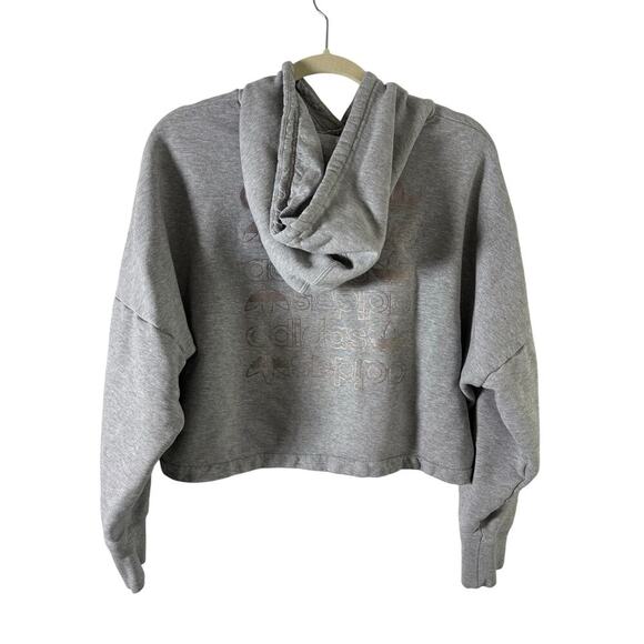 Adidas Women’s Grey Rose Gold Metallic Logo Cropped Hoodie size Medium - Picture 7 of 11